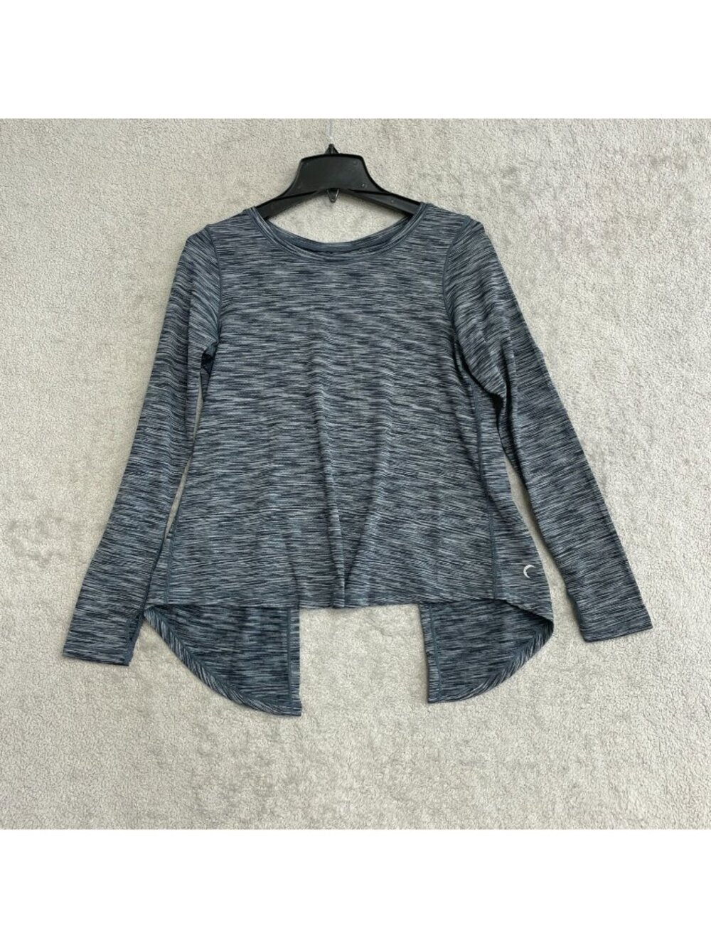 Zyia Women's S Split Back Long Sleeve Top gray black dye pattern P0193